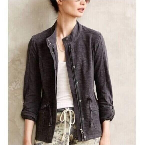 Anthro Saturday Sunday Utility Jacket Womens Size XS Grey Moto Drawstring‎ Waist - Picture 1 of 11